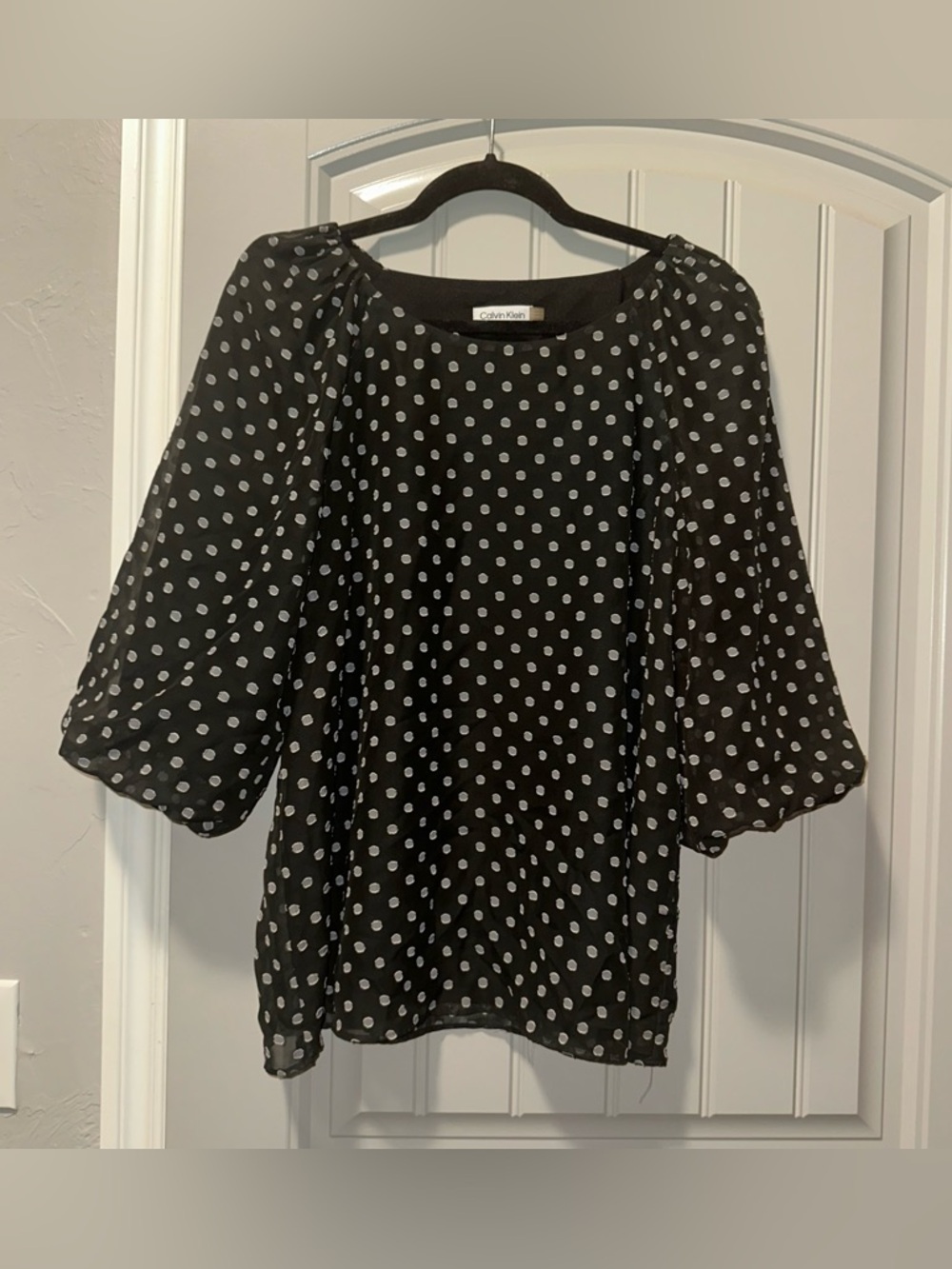 Calvin Klein Black Blouse with White Polka Dots